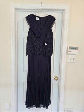 Patra Deep Navy V-Neck Pleated Dress with Lace Detail